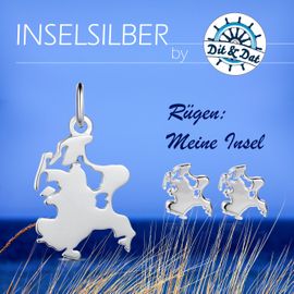 Kettenanhänger und Ohrstecker mit dem Umriss der Insel Rügen