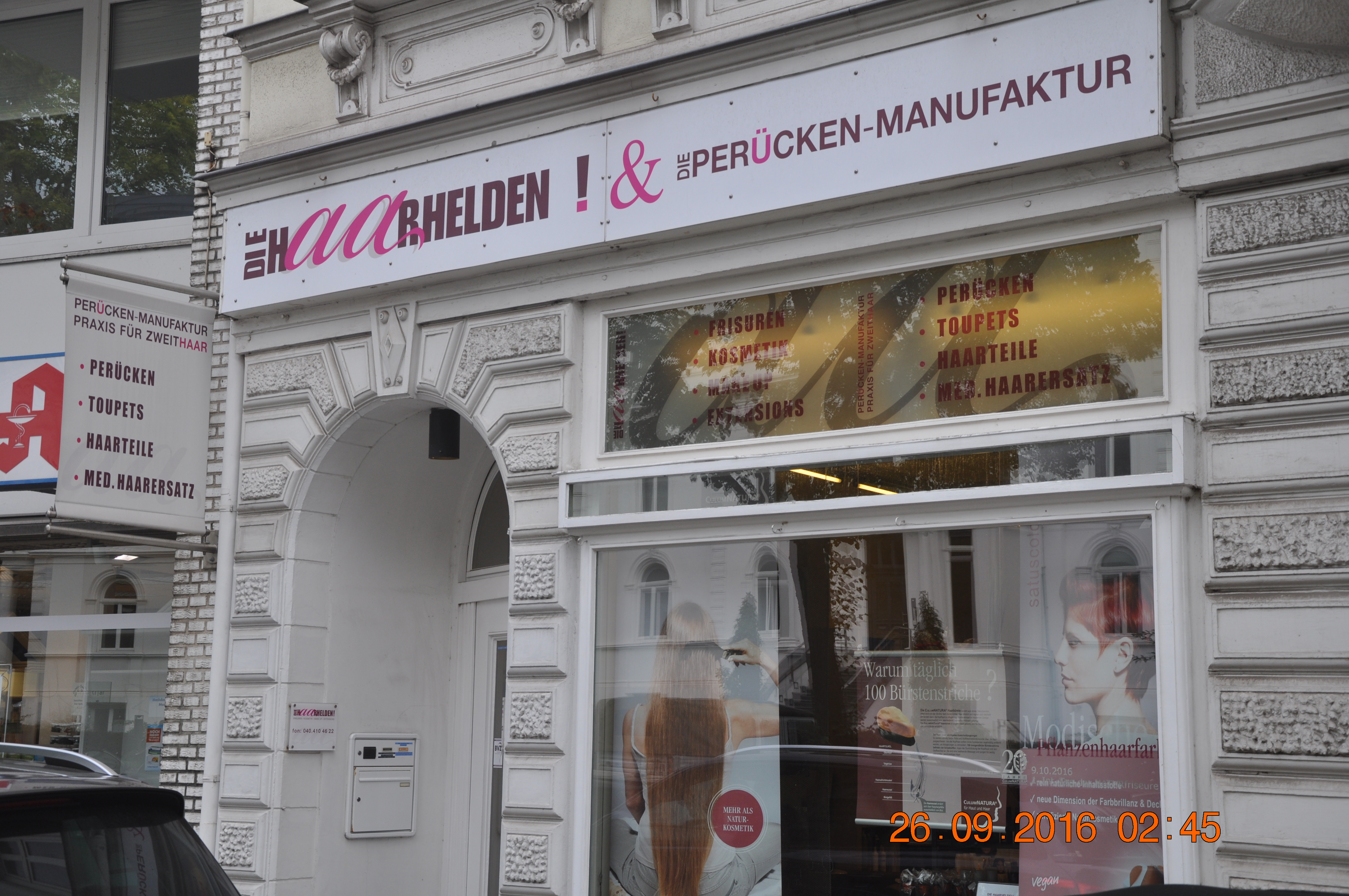 Unsere gemeinsame Aussenansicht 
Die Haarhelden&amp;
Die Perückenmanufaktur als Shop in Shop Konzept