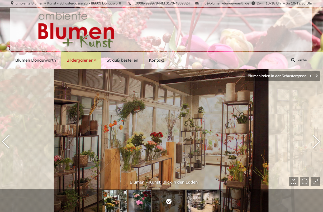 Webseite ambiente Blumen + Kunst in Donauwörth
