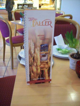 Speise- und Getr&auml;nkekarte im Cafe Faller