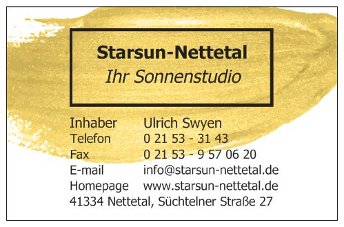 Visitenkarte - Sonnenstudio Starsun-Nettetal