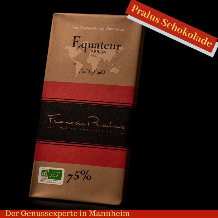 Beste Zartbitterschokolade von Francois Pralus. 75% Edel Kakao Arriba aus Equator. Vegan, BIO