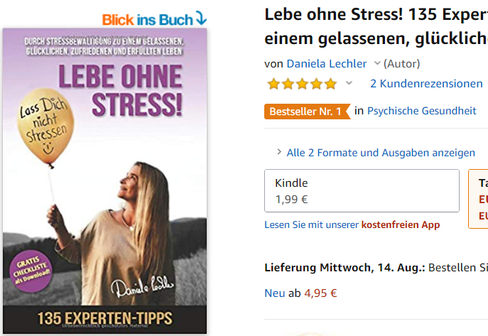 Amazon Bestseller Buch von Daniela Lechler: Lebe ohne Stress - 135 Expertentipps zur Stressbewältigung