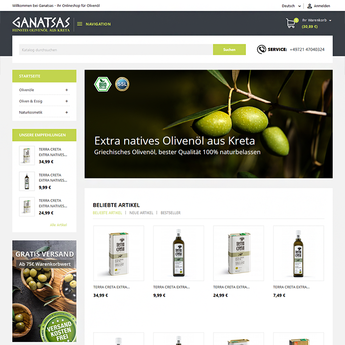 Onlineshop Ganatsas Olivenöl aus Karlsruhe