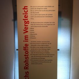 Tolle Infotafeln im Tuchmacher Museum Bramsche - Von Wolle und Leinen, Seide, Baumwolle, Viskose zu Polyester wird alles gut erklärt.