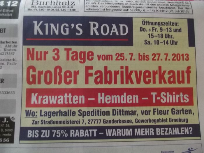Anzeige im Delmenhorster Kreisblatt