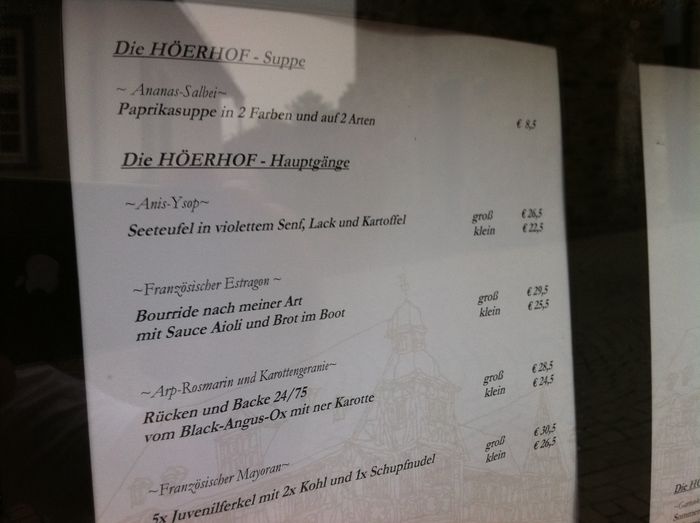 Hotel Höerhof in Idstein - Speisekarte Auszug