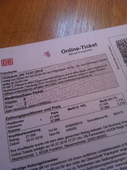 online Ticket als pdf Ausdruck