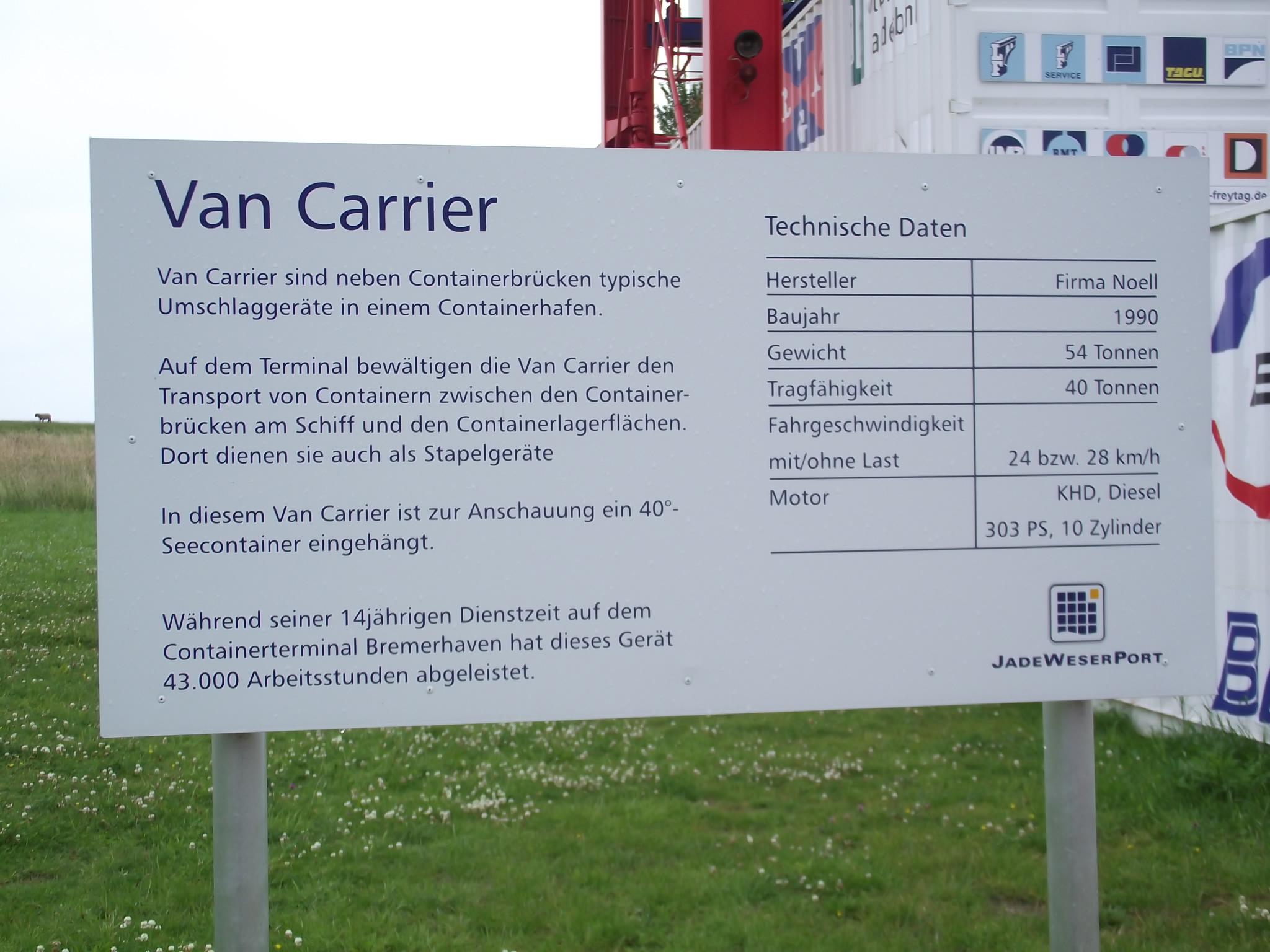 Infotafel zum Van Carrier am JadeWeserPort Infocenter in Wilhelmshaven