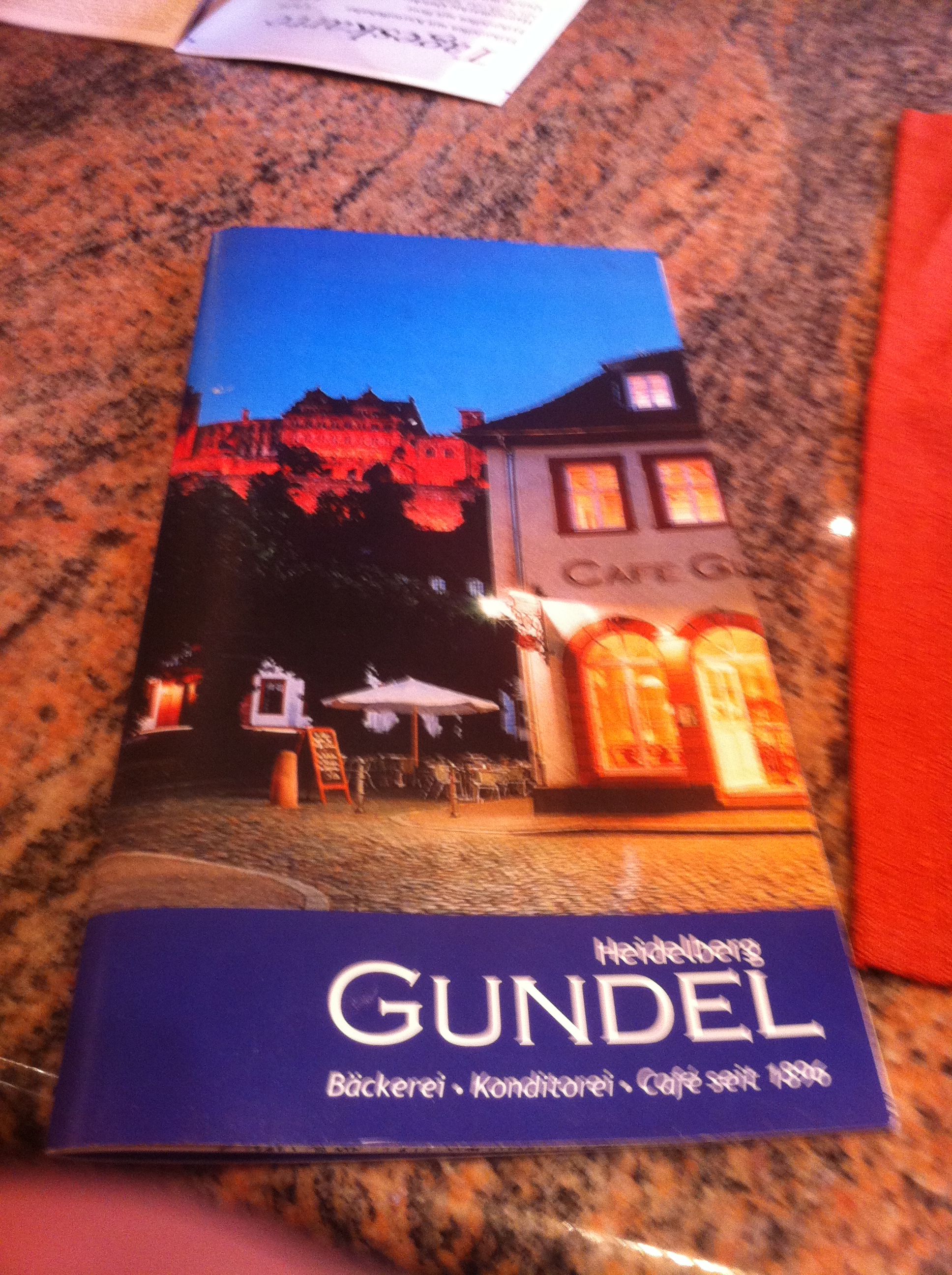 Getränke- und Speisenkarte von Café Gundel in Heidelberg