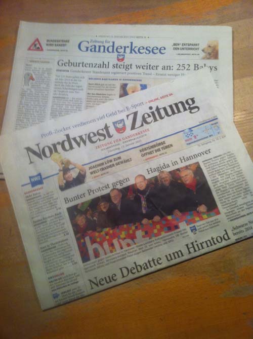 Nordwest-Zeitung am 13.1.2015 mit Regionalteil Ganderkesee