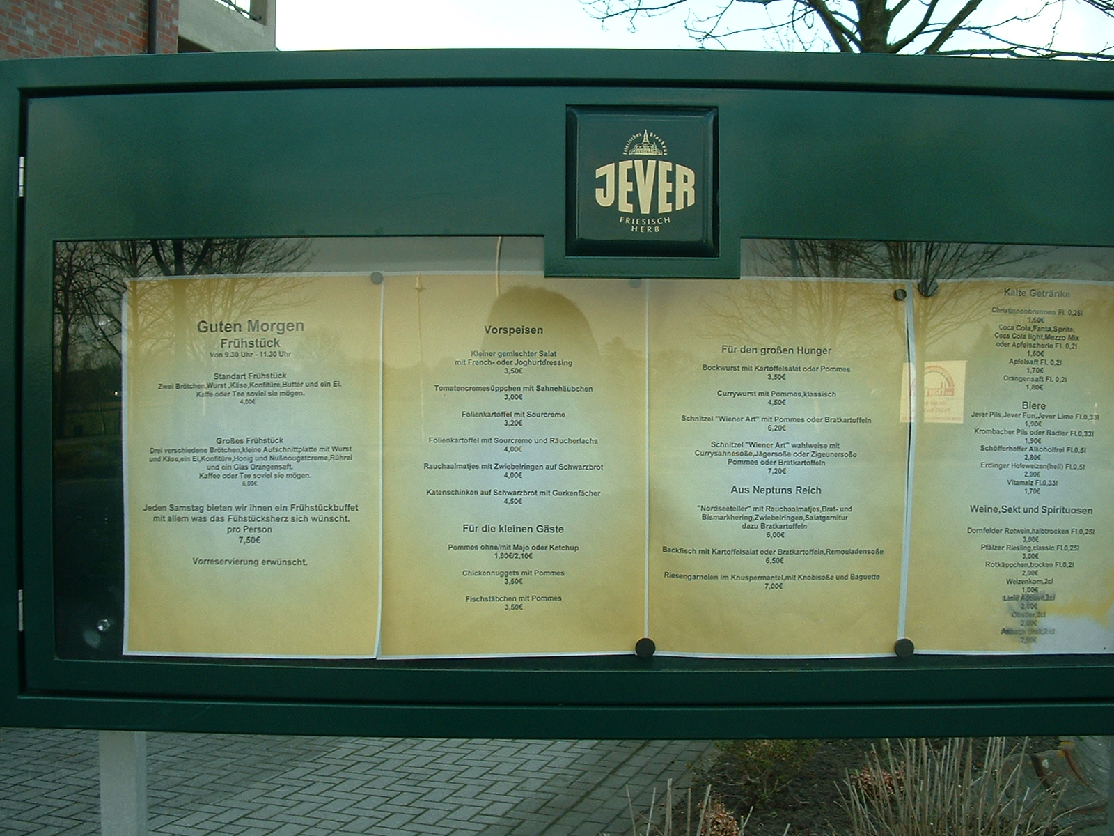 Restaurant Speisekarte der Wohnwelt von Harten in Bockhorn - Jadebusen. Preiswerte Angebote an Frühstück und anderen Speisen