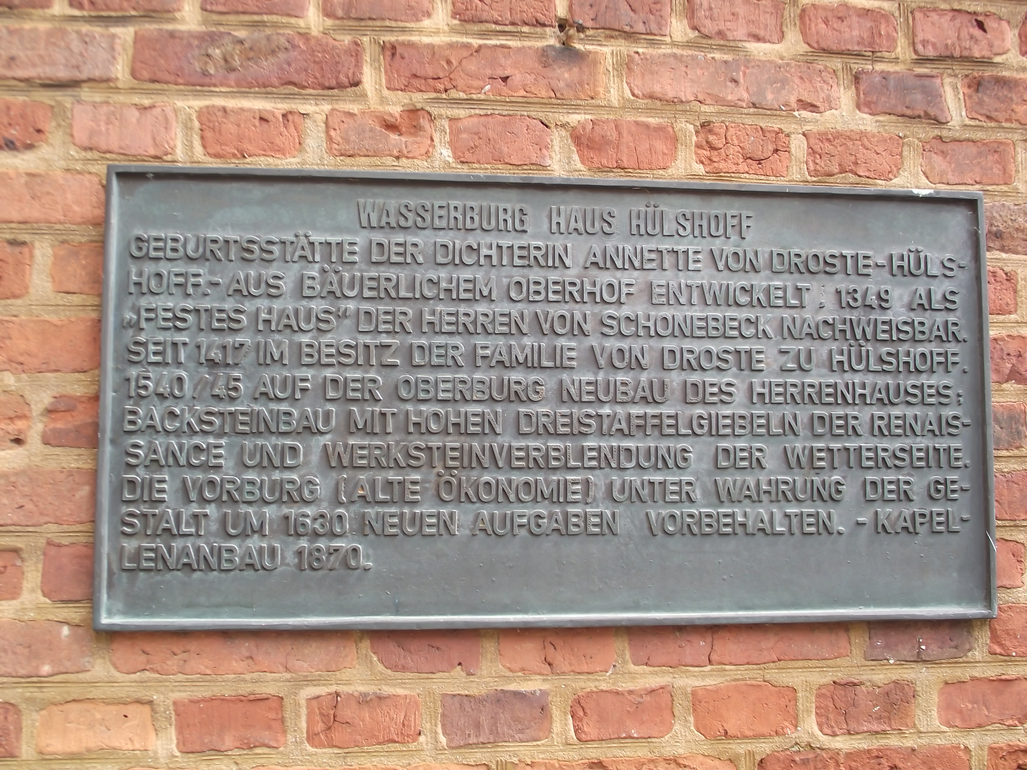 Infotafel an der Burg Droste zu Hülshoff