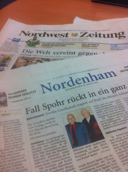 Nordwest-Zeitung am 12.1.2015 mit Regionalteil Nordenham