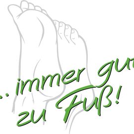 Firmenlogo mit de Schriftzug "immer gut zu Fuß" und im Hintergrund sind zwei Füße abgebildet