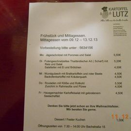 Wochenspeisekarte vom Cafe Lutz