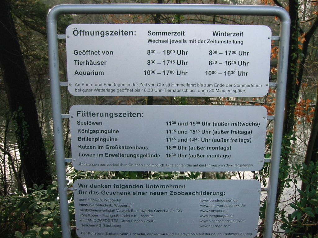 Öffnungszeiten vom Zoo Wuppertal