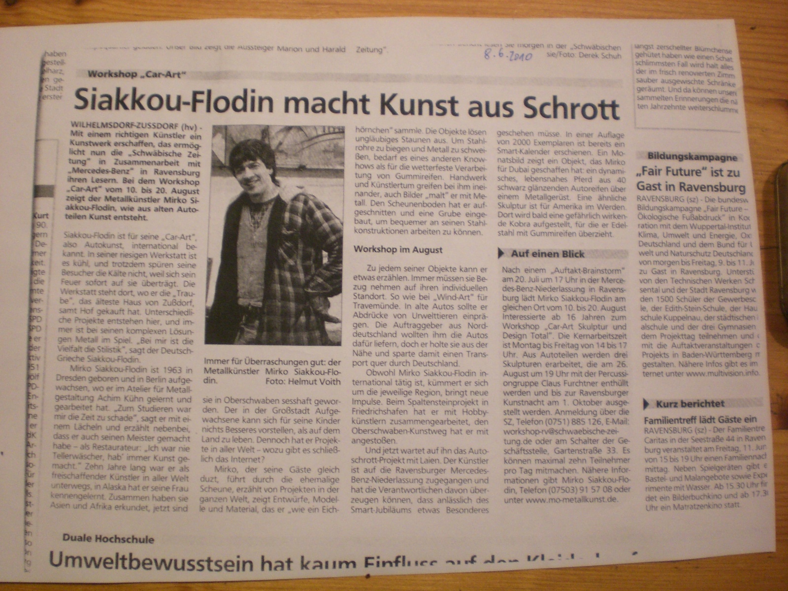 Schrott Kunst Zeitungsartikel, Mo-Metallkunst