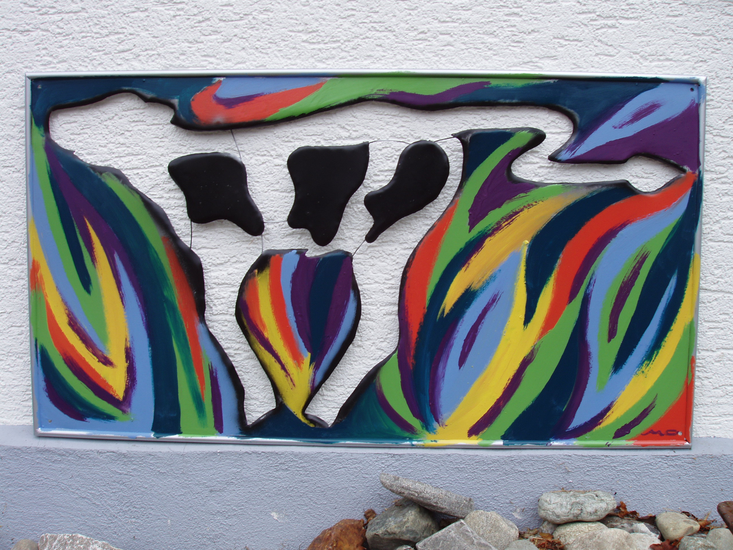 Im Hofladen kann man ein Metall Kunst Bild mit Kuh entdecken