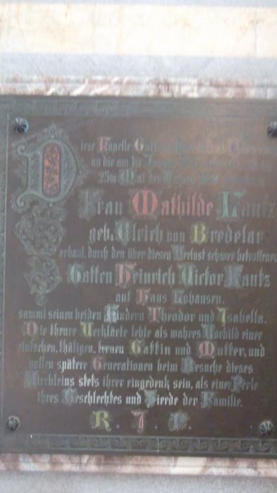 Gedenktafel für die verstorbene Ehefrau Mathilde Lanz
