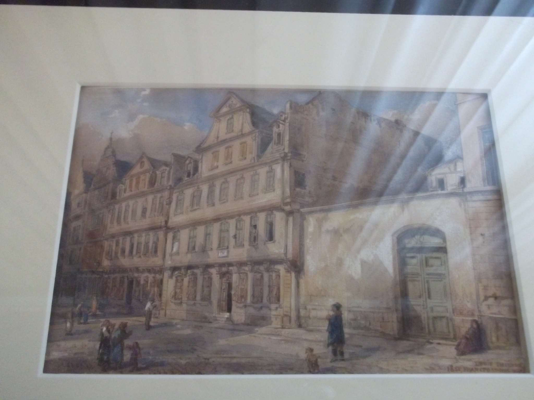 Goethes Elternhaus in Frankfurt / Main Aquarell von Louis Tiènon 1851