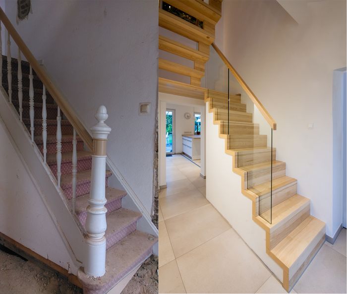 neue Holztreppe mit teilweise geschlossenen und teilweise offenen Stufen
