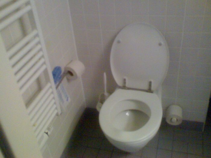 WC! Hänge WC, ich mag lieber Stand WC, weil wenn man Beusch hat und diese ein gewisses Gewicht haben, kann so ein WC abreissen!