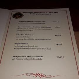 Speisekarte für den Ausflug der „Freunde der Räuberhöhle 2012 e.V.“ zum Historischen Gasthof zum Adler in Großholzleute