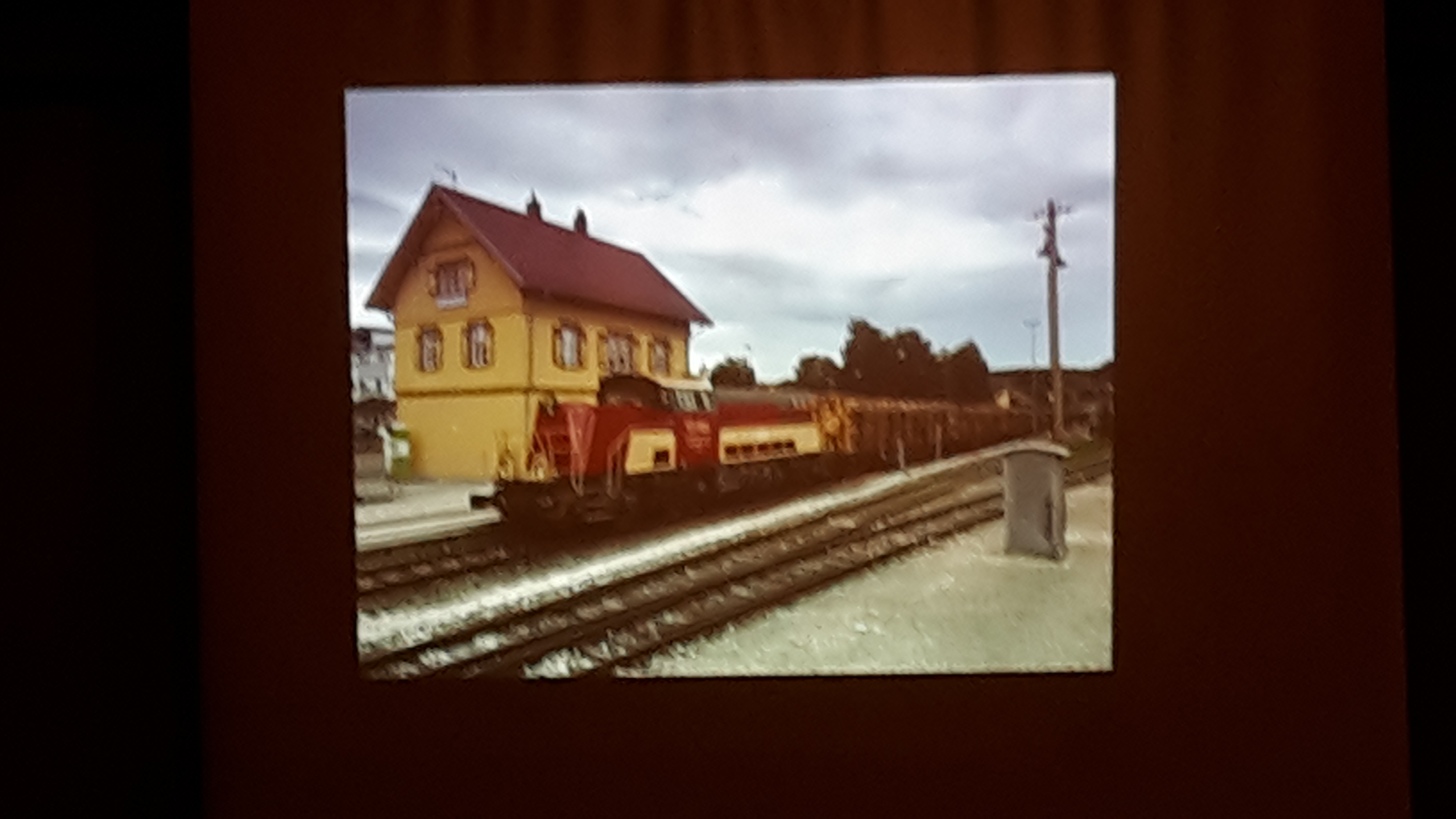 Ein G&uuml;terzug mit Langholz im Bahnhof M&uuml;nsingen.
