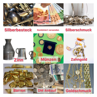 Kombiniert versenden
Wir kaufen deutschlandweit Gold Silber Zinn an