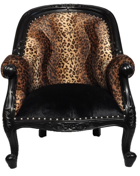 Casa Padrino Barock Sessel Leopard / Schwarz