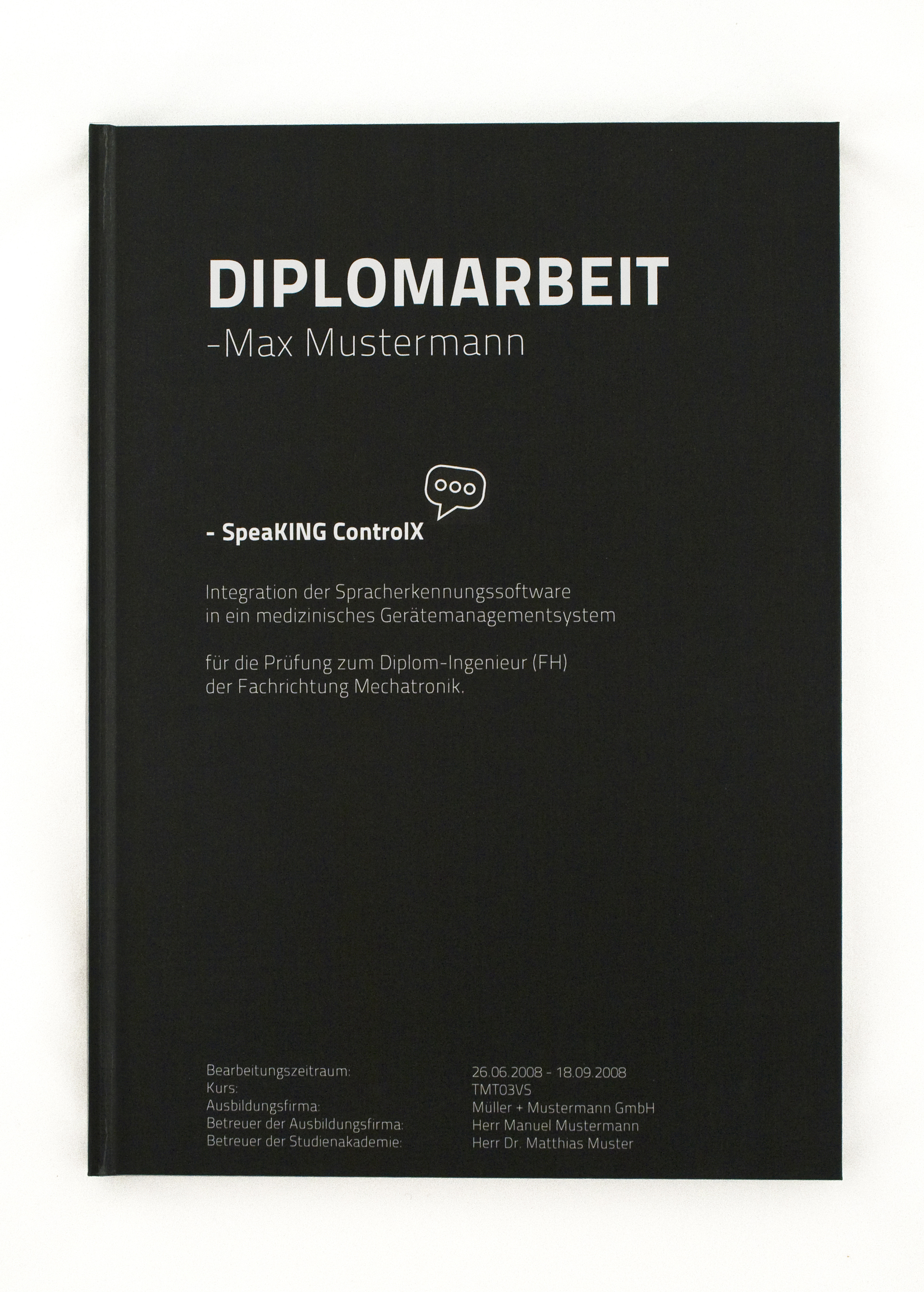 Selbst gestaltete Hardcover-Bindung in schwarz bei Druck deine Diplomarbeit