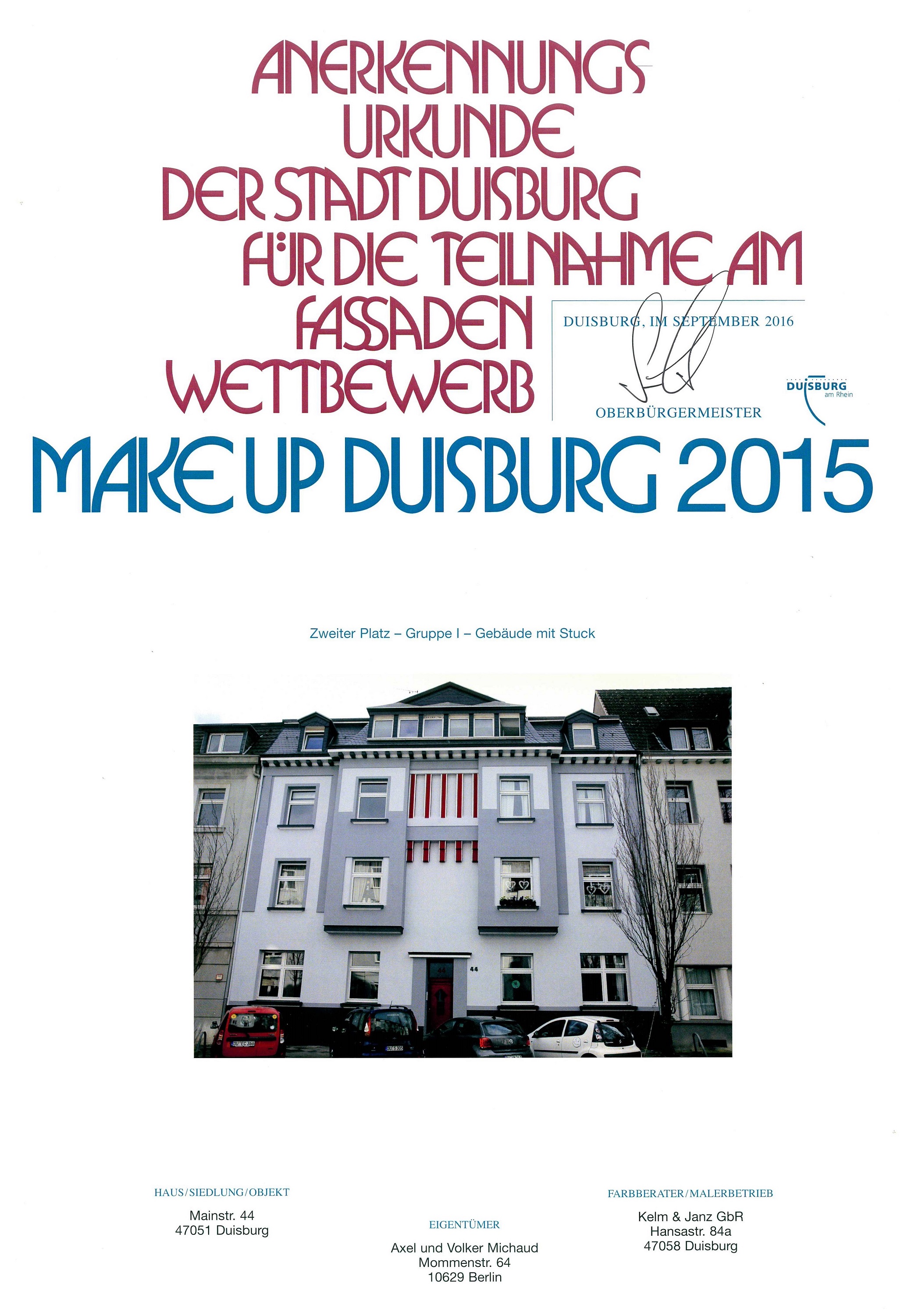 Stadt Duisburg - Fassaden Wettbewerb MAKE UP DUISBURG 2015