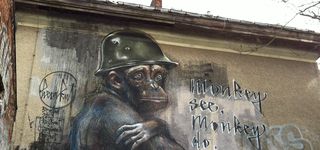 Bild zu Herakut Mural Nr. 14 vom Giant Storybook Projekt - monkey see, monkey do
