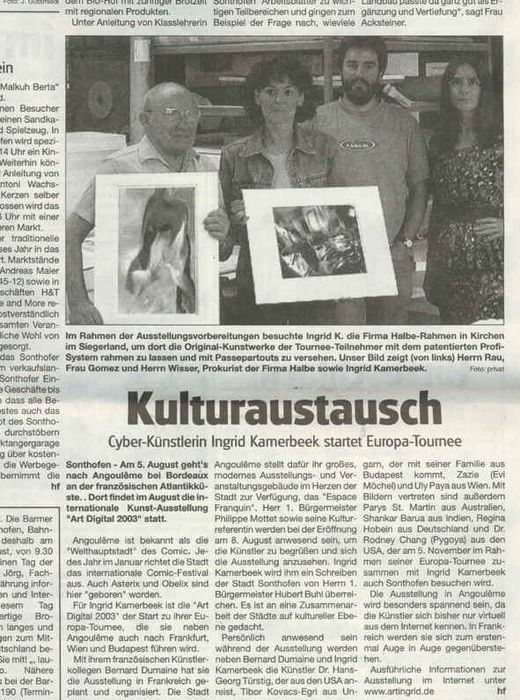 Zeitungsausschnitt über eine internationale WEBISM-Kunstausstellung mit Rahmen und Passepartouts der Firma HALBE, Kirchen, Sieg