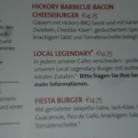 Speisekarte zum „Local Legendary Burger“