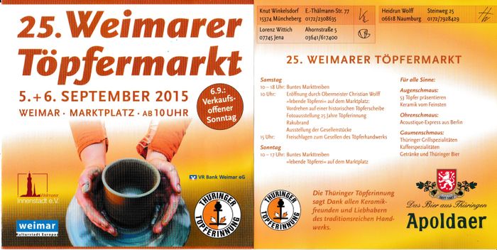 Weimarer Töpfermarkt 05.+06. September 2015 - mit Knut Winkelsdorf 