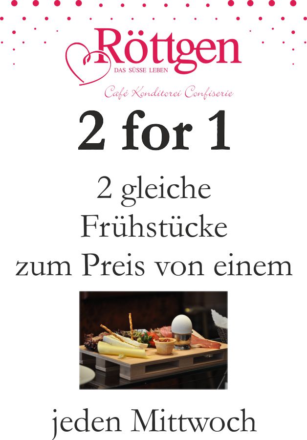 Jeden Mittwoch erhalten Sie 2 gleiche Frühstücke zum Preis von einem