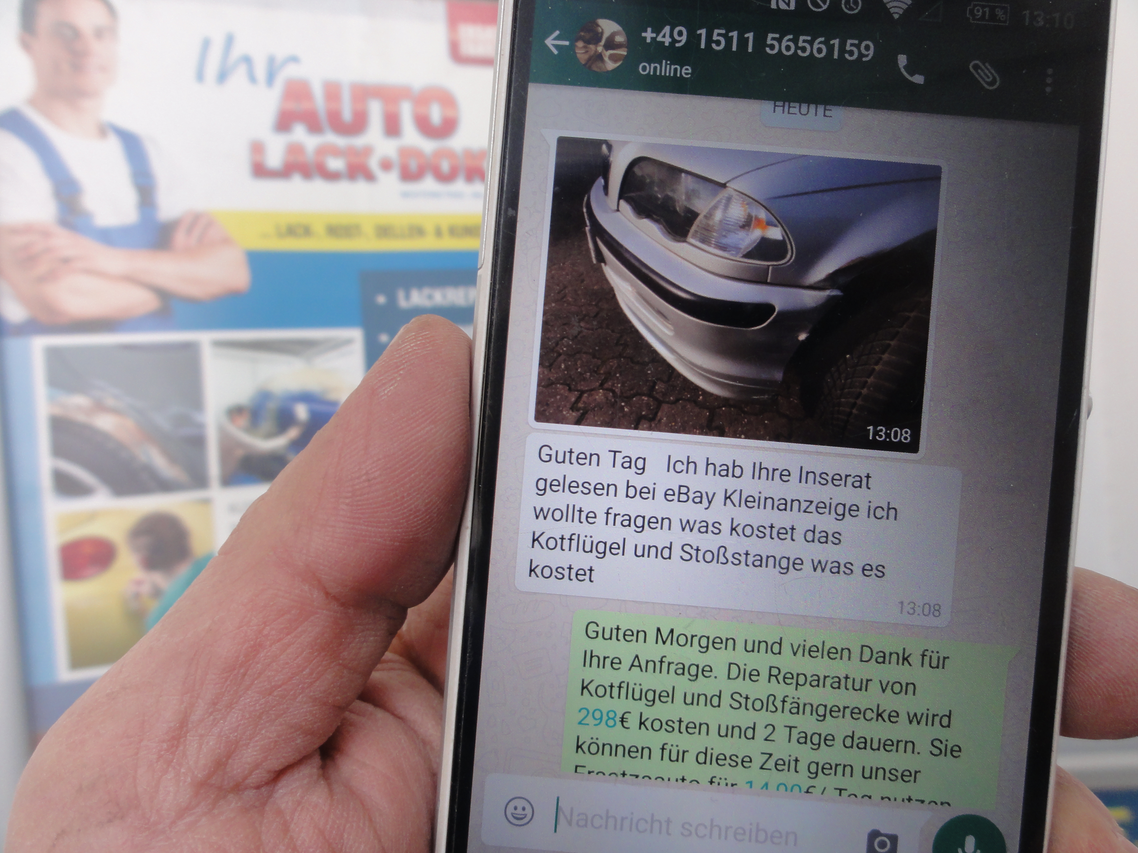 Angebote gibts auch per Whatsapp von Ihrem Auto-Lack-Doktor in Koitzsch.