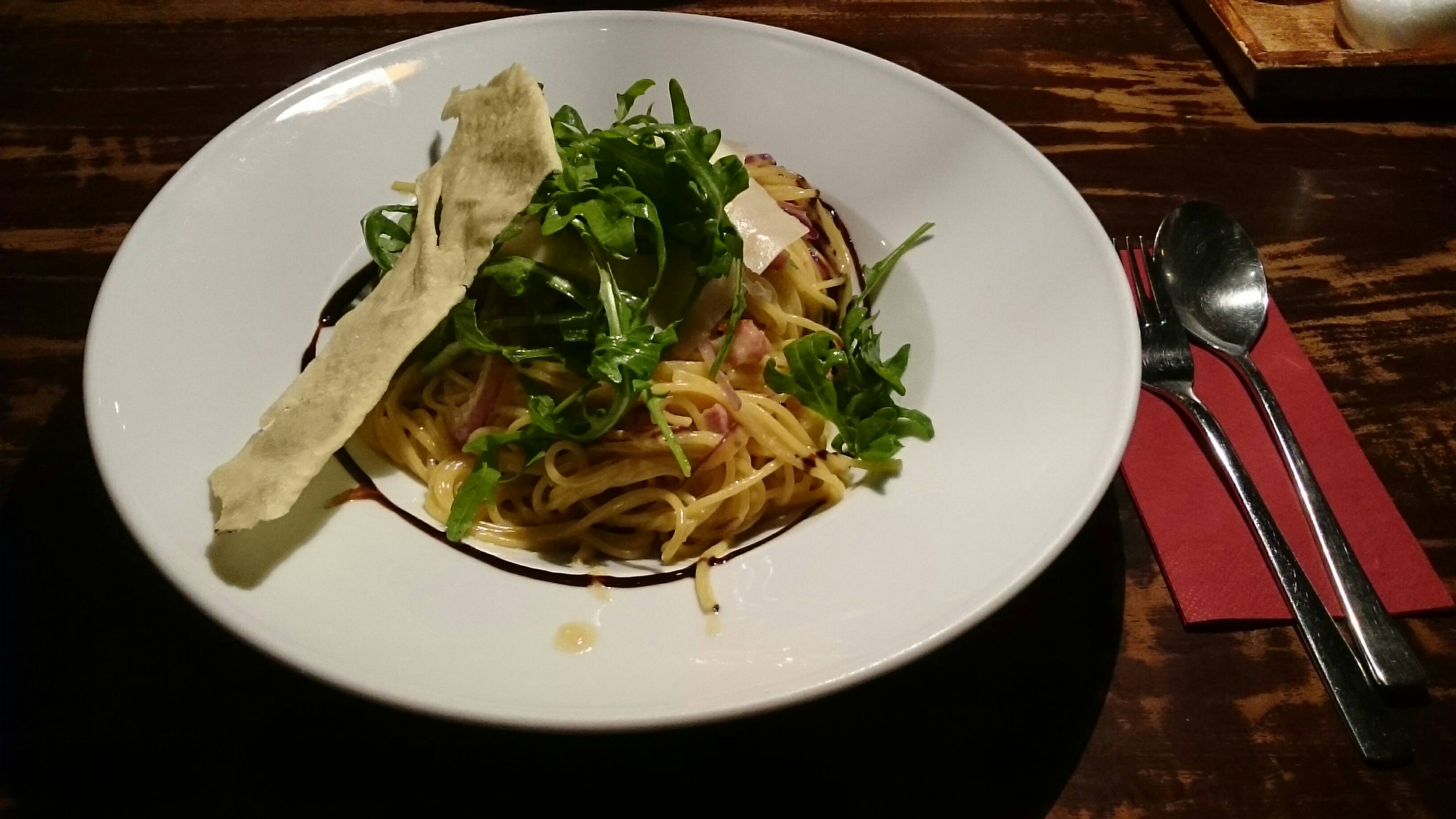 Gro&szlig;artige Spaghetti Carbonara (9,50)