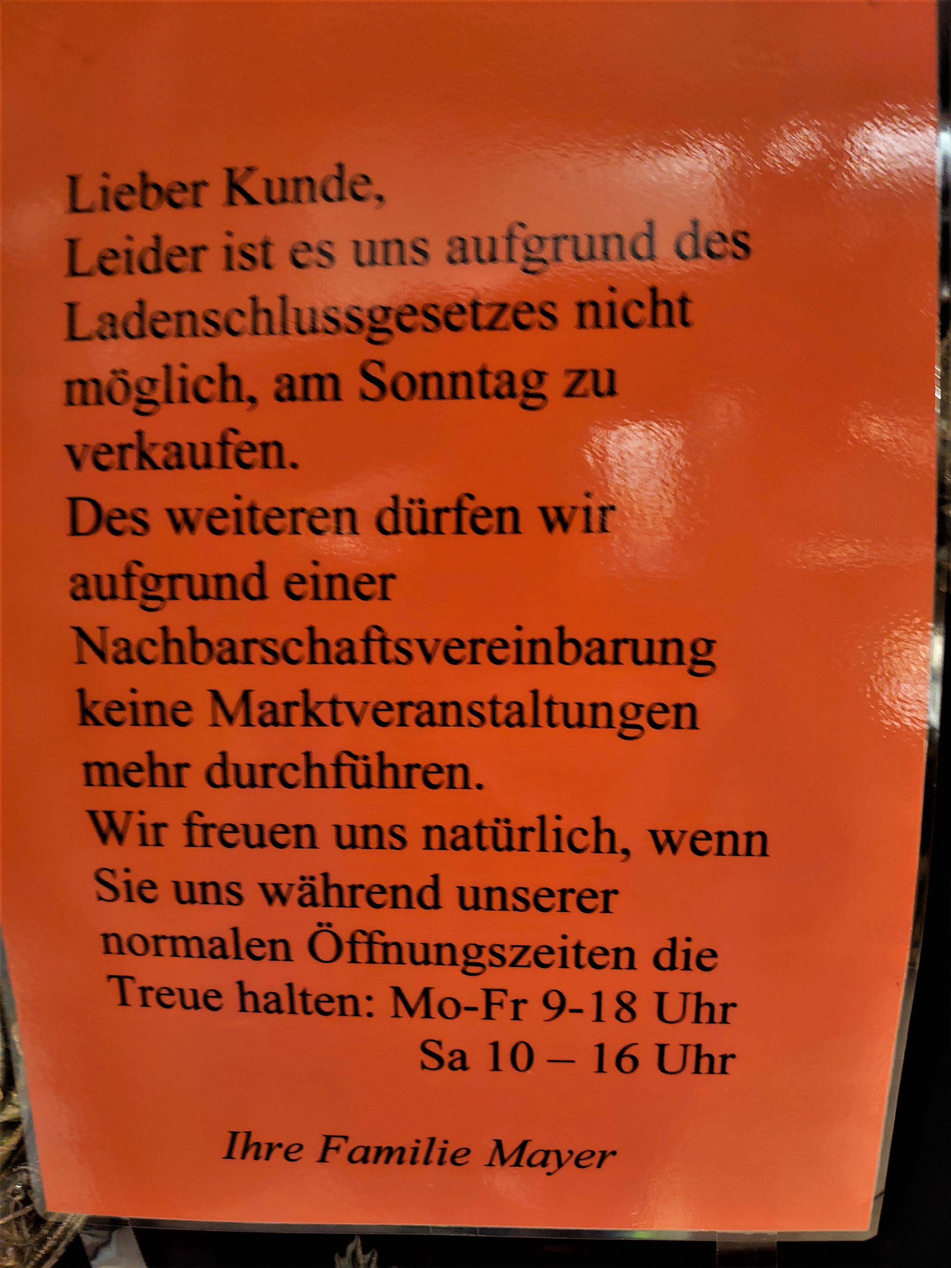 Aushang im Geschäft