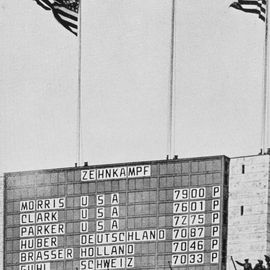 Anzeigetafel bei der Olympiade 1936