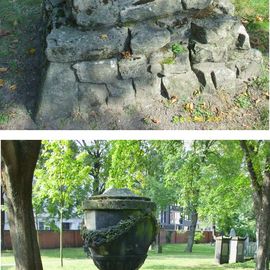 &Auml;ltestes Grabmal auf dem Alten Garnisonfriedhof Berlin - Schmuckurne auf Kalksteinh&uuml;gel von 1787 f&uuml;r 4 unbekannte Offiziere