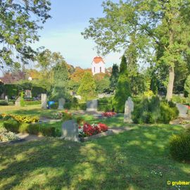 Friedhof, im Hintergrund die Dorfkirche Altranft