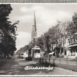 Bölschestr., im Hintergrund die Christophorus-Kirche, Ansichtskarte von 1965