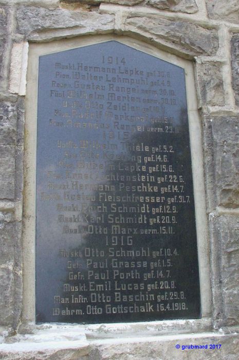 Namenstafel für Neu Zittau 1914-1916