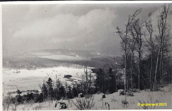 Blick vom Seimberg bei Brotterode zum Großen Inselsberg im Februar 1955
