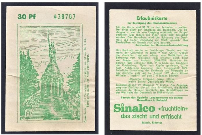 Erlaubniskarte zur Besteigung des Hermanndenkmals - vermutlich 1950er oder 1960er Jahre (Privatarchiv)