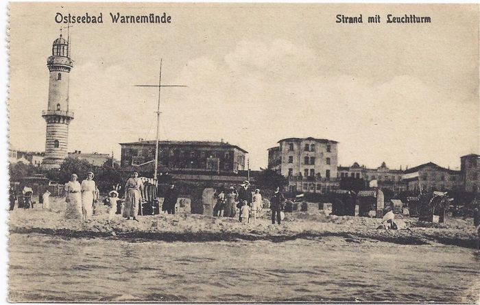Postkarte Anfang 1920er Jahre: Leuchtturm und Strand