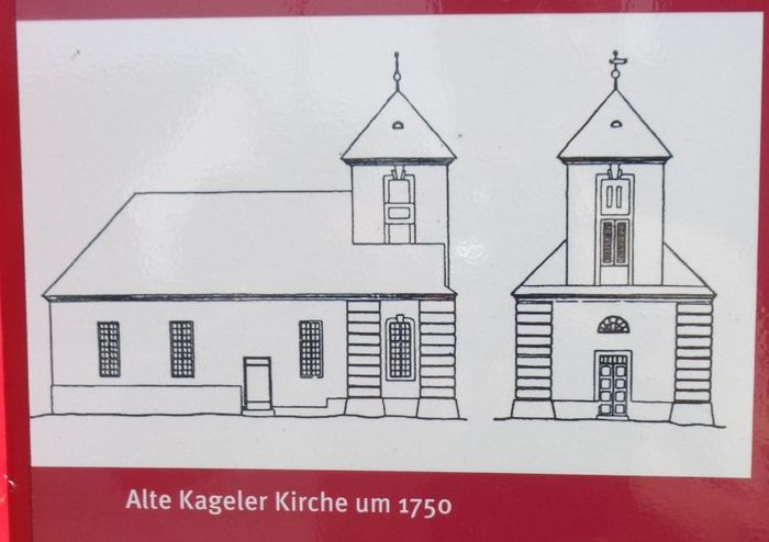 Skizze der Vorgängerkirche um 1750 (von der Infotafel vor Ort)